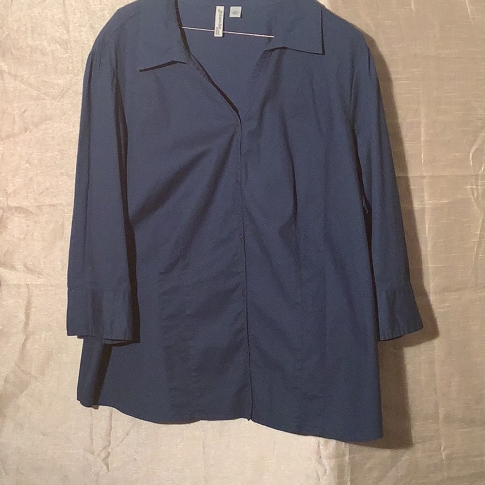 St. John's Bay Blue 3/4 Sleeve Notched Collar Button Down